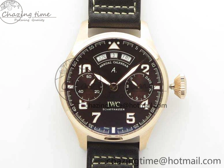 MIROTIME 1221 Popular Big Pilot Real PR IW502706 RG YLF 1:1 Best Edition Brown Dial On Calfskin Strap A 7223